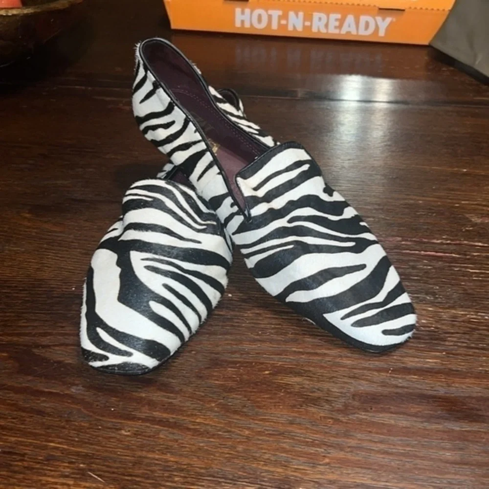 Zara Zebra Print Leather Slip On Loafers Womens Size 40EU/9.5US